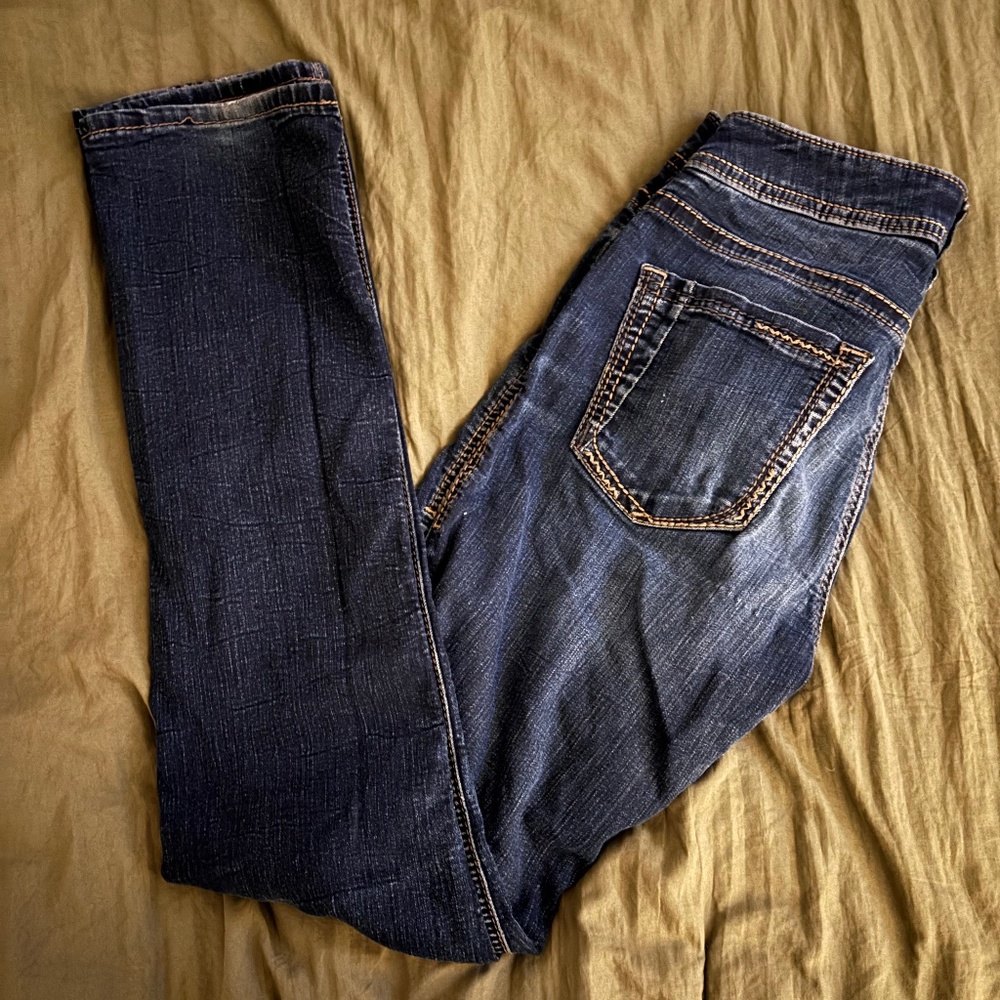 Silver blue jeans, lows rise, size 25